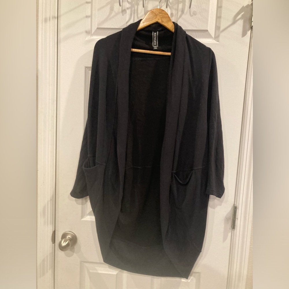 Athleta Black 3/4 Dolman Sleeve Slouchy Open Front Cardigan size s/m